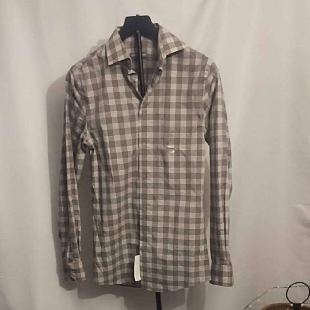 Men's Check Button-Up Shirt - Gray & White - Picture 1 of 5